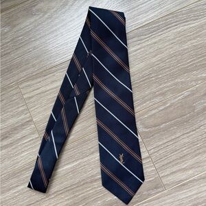 Vintage Yves Saint Laurent Blue Gold White Striped Neck Tie YSL EUC